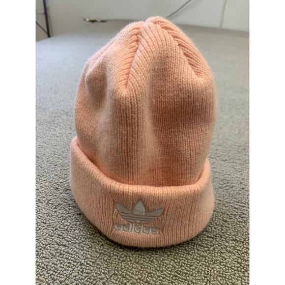 Adidas Women Pink Embroidered Adidas Logo Embroidered Knit Beanie One Size - Picture 6 of 6